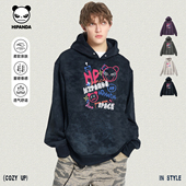 新款 Hipanda你好熊猫潮牌美式 重磅复古蜡染连帽卫衣痞帅2026春季