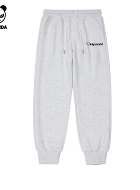 Hipanda你好熊猫潮牌美式灰色休闲运动卫裤2025秋季男新款束脚裤