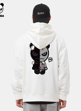 Hipanda你好熊猫时髦小众设计感连帽上衣2025春秋新款潮牌男卫衣