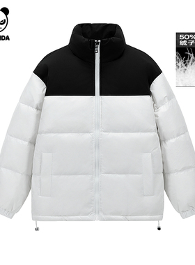 Hipanda你好熊猫潮牌拼色立领羽绒服男撞色外套2025年冬季新款