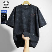 Hipanda你好熊猫废土风炒色满天星个性 T恤2026夏男半袖 薄款 短袖