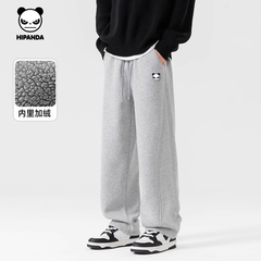 Hipanda你好熊猫2025冬季新款加绒弯刀裤男直筒裤阔腿裤卫裤长裤