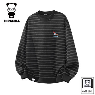 HiPanda你好熊猫秋冬季腊肠狗刺绣条纹卫衣男士潮牌宽松上衣服GH