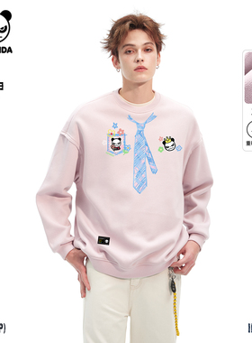 Hipanda你好熊猫潮牌个性设计感美式加绒圆领卫衣2025冬新款上衣C