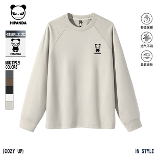 新款 Hipanda你好熊猫简约日常休闲百搭斜纹插肩长袖 T恤男2025秋季