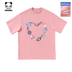 Hipanda你好熊猫潮牌钻纯棉设计感短袖 休闲体恤C T恤女2025夏新款
