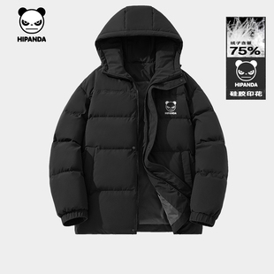 Hipanda你好熊猫日常短款连帽保暖鸭绒羽绒服2024冬季新款面包服C