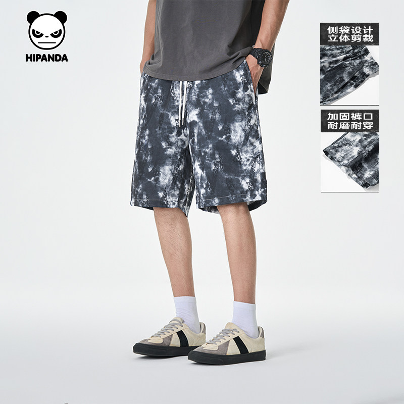 Hipanda你好熊猫美式复古扎染时尚潮牌宽松五分短裤男2026夏新款,男装,短裤,淘宝优惠券,粉丝福利购,淘宝优惠卷