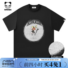 Hipanda你好熊猫设计感大牌简约短袖T恤2024夏季新款男生潮牌短t