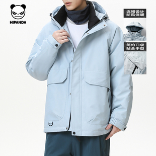 Hipanda你好熊猫小众潮牌防风防寒亮色短款羽绒服男2025冬季新款
