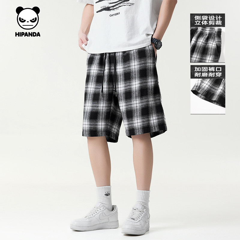Hipanda你好熊猫时尚经典格子休闲宽松潮五分短裤男2026夏季新款,男装,短裤,淘宝优惠券,粉丝福利购,淘宝优惠卷