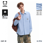 衬衫 2026春季 新款 Hipanda你好熊猫泡泡纱肌理感复古翻领长袖 开衫