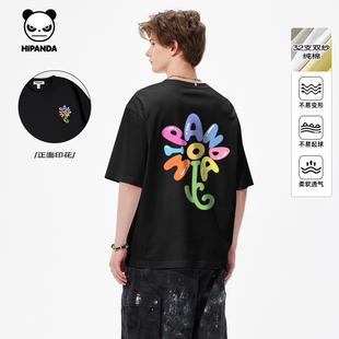 情侣T恤2025夏款 Hipanda你好熊猫树形字母Logo短袖 潮牌纯棉美式