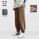 Hipanda你好熊猫加绒雪尼尔长裤男2025冬季潮牌男生休闲裤束脚裤