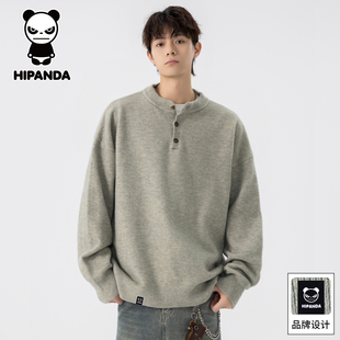 HiPanda你好熊猫秋冬季宽松休闲毛衣男士2025新款圆领针织衫男GH