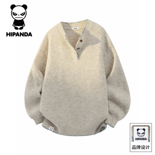 HiPanda你好熊猫秋冬款扣子领针织羊毛衫男士2025新款宽松毛衣GH