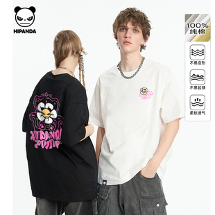 情侣新款 Hipanda你好熊猫潮牌美式 T恤2025夏季 小众纯棉短袖 个性