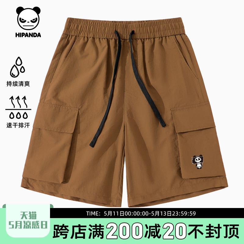 Hipanda你好熊猫多口袋设计潮牌工装裤2024夏季新款男生透气短裤