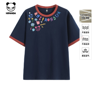 新款 T恤男女2025夏季 复古趣味印花纯棉短袖 Hipanda你好熊猫美式