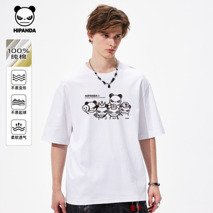 新款 2025夏季 体恤t 宽松纯棉时髦短袖 Hipanda你好熊猫街头感美式