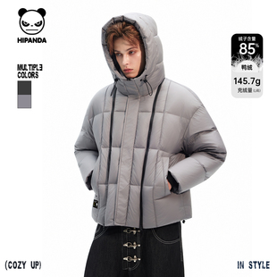 Hipanda你好熊猫保暖鸭绒85可拆卸帽两穿羽绒服男2025冬款面包服C