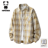 美式 HiPanda你好熊猫秋冬季 宽松休闲外套GH 男士 新款 格子长袖 衬衫