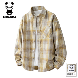 HiPanda你好熊猫秋冬季格子长袖衬衫男士新款美式宽松休闲外套GH