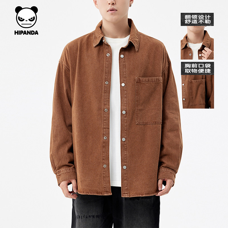 Hipanda你好熊猫潮牌美式工装复古翻领夹克男2026春新款牛仔外套,男装,牛仔衬衫,淘宝优惠券,粉丝福利购,淘宝优惠卷