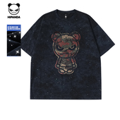 Hipanda你好熊猫炒色满天星迷彩个性 T恤 短袖 凉感体恤2026夏季 薄款