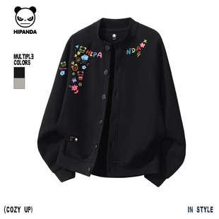 Hipanda你好熊猫设计感美式小众开衫卫衣男2026春新款棒球领外套C