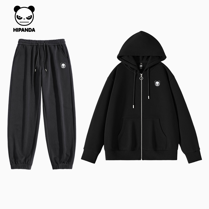 Hipanda你好熊猫休闲简约纯色磨毛运动套装2025秋季新款卫衣卫裤,男装,时尚套装,淘宝优惠券,粉丝福利购,淘宝优惠卷