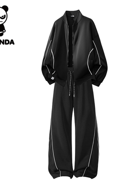 HiPanda你好熊猫秋季美式休闲运动套装男士新款长裤夹克外套男GH