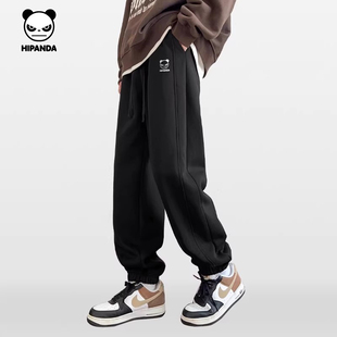 Hipanda你好熊猫重磅宽松运动裤束脚裤2026春时尚潮牌针织卫裤男
