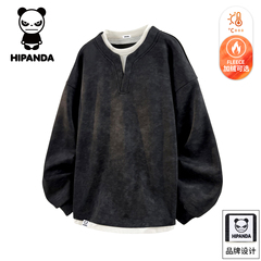 HiPanda你好熊猫秋冬款假两件卫衣男士新款美式复古长袖上衣服GH