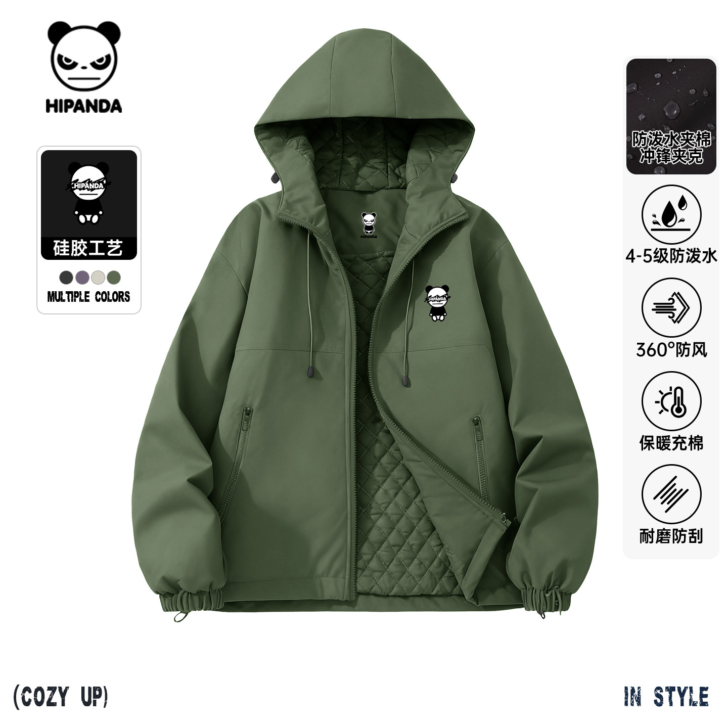Hipanda你好熊猫复古保暖棉袄夹棉防水冲锋外套男2026春冬款夹克C,男装,夹克,淘宝优惠券,粉丝福利购,淘宝优惠卷