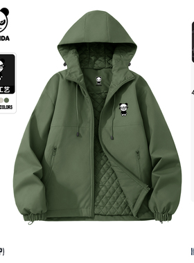 Hipanda你好熊猫复古保暖棉袄夹棉防水冲锋外套男2025秋冬款夹克C