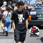 Hipanda你好熊猫情侣趣味刺绣魔术贴体恤纯棉透气2025夏季 新款 T恤