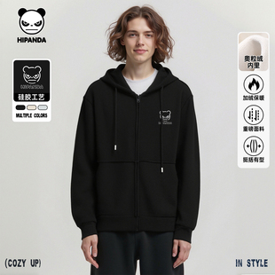 Hipanda你好熊猫奥利绒保暖潮牌简约宽松连帽外套男2025冬季新款