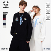 Hipanda你好熊猫潮牌个性 设计感小毛圈圆领卫衣男情侣2026春季