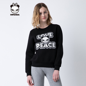 Hipanda你好熊猫女款LOVE&PEACE空气棉卫衣长袖圆领上衣23秋上新