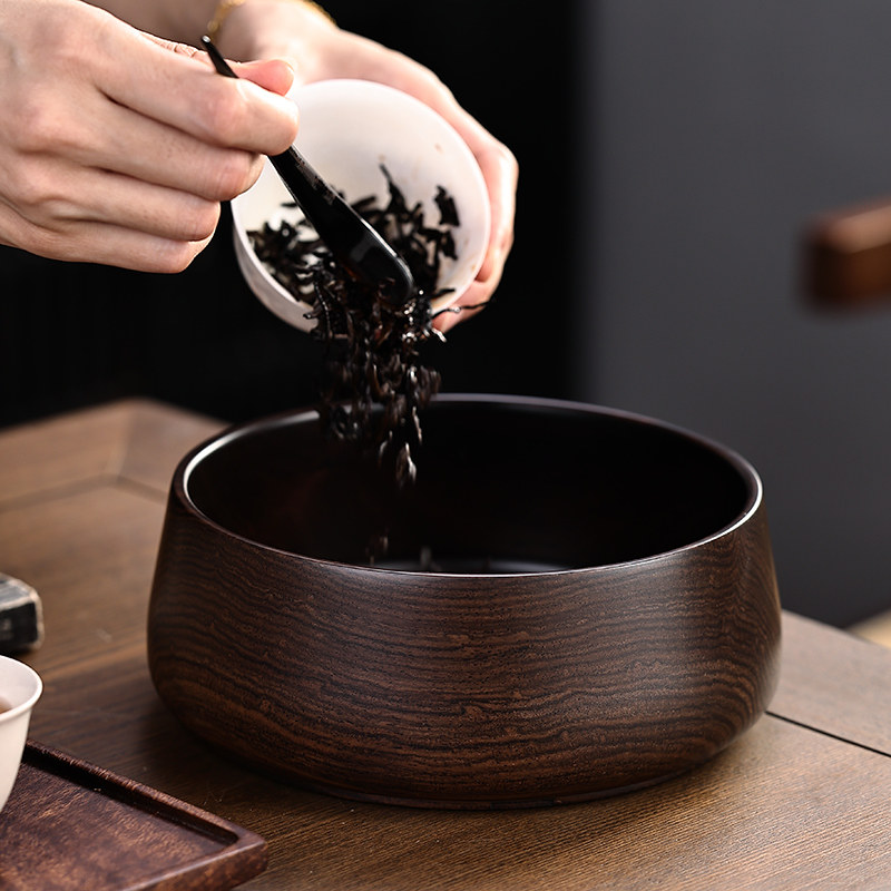 黑檀实木茶洗高端木质建水大容量废水茶渣缸水孟杯洗茶道配件收纳