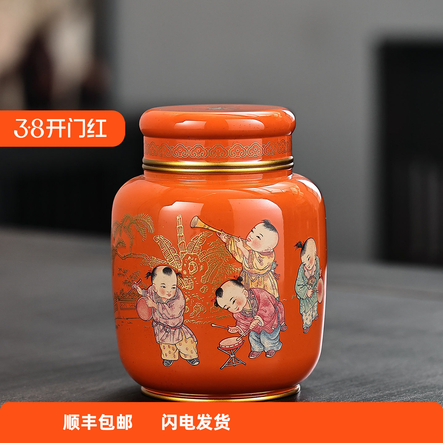 高纯度锡罐 便捷茶叶罐童趣茶仓双盖密封储茶罐存茶仿古手工锡器