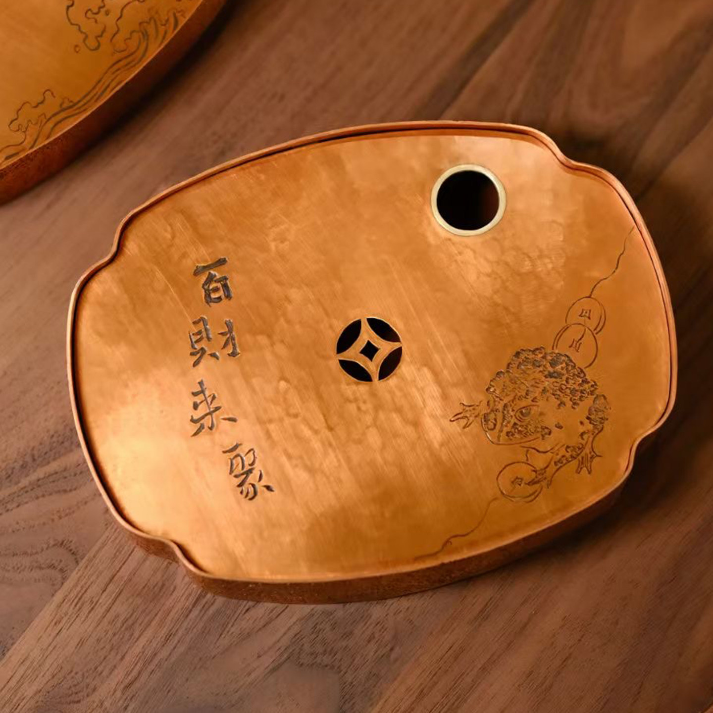 纯紫铜手工錾刻小型茶盘家用高端精致壶承干泡台储水式紫砂壶垫托