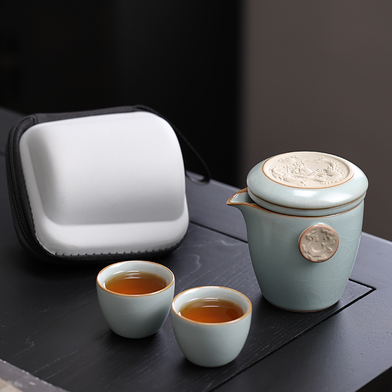 功夫茶具套装一人饮茶壶茶杯泡茶具简约便携式快客杯汝窑旅行茶具