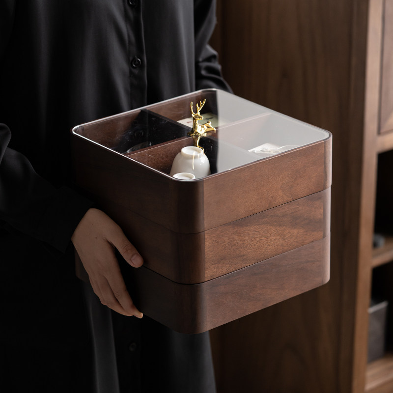 实木果盒新中式果盘糖果盒客厅家用分格带盖坚果盘干果零食收纳盒