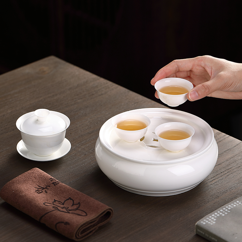 潮汕功夫茶具骨瓷薄胎茶杯套装旅行白瓷盖碗茶杯高档家用泡茶户外