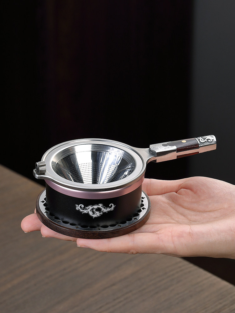 大马士革钢过滤器食品级不锈钢茶排实木创意功夫茶具配件茶过滤器