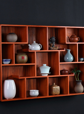 好茗天挂墙博古架花梨木多宝阁实木茶架壁挂式置物架紫砂壶展示架