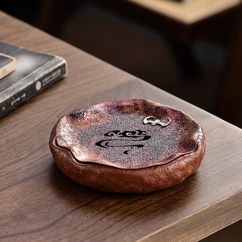 复古嵌银紫铜茶盘高端茶台