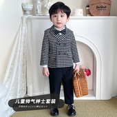 男童小西装 男孩英伦绅士西服宝宝春秋外套生日花童礼服加绒 套装